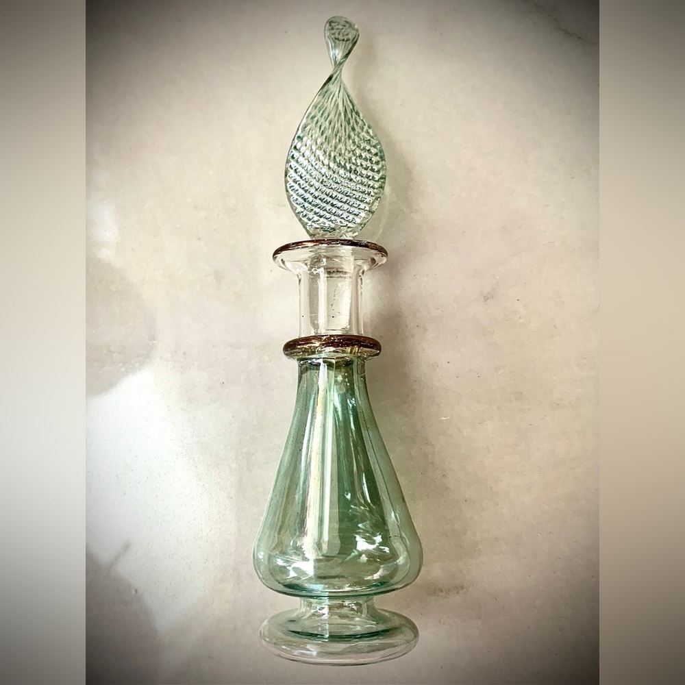 2199 Artisan Glass Mini Perfume Bottle with Green Accents - Picture 2 of 6